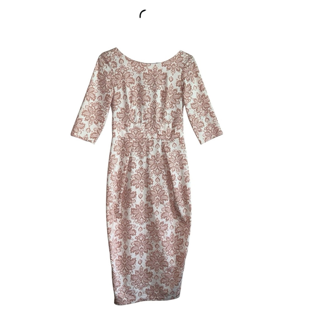 Closet London Dusty Rose Brocade Style Fitted Midi‎ Dress – Size US 6 / UK 10